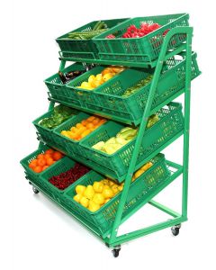 4 Tier Green Mobile Fruit & Veg Display 1300mm