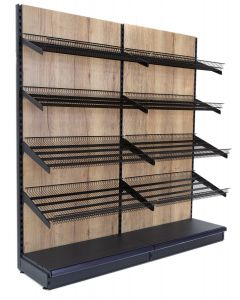 Wooden Backed Wire Shelving Wall Bay - 2.1m High with a 470mm Base
