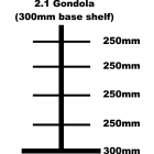 Gondola Bay, 2.1m High with 300mm Base Shelf and 4 x 250mm Shelves Each Side 